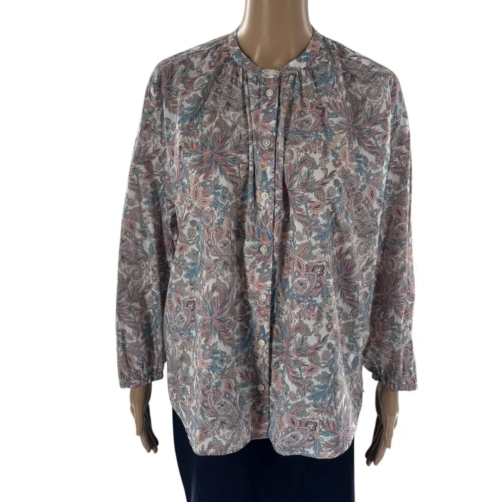 J. Crew x Liberty London Faraway Plum Floral Cotton Voile Button Front Top